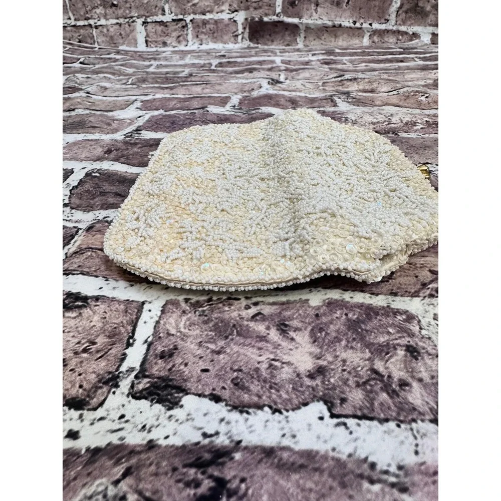 Vintage Vintage La Regale Beaded Evening Clutch‎ Cream White Sequins Rhinestones